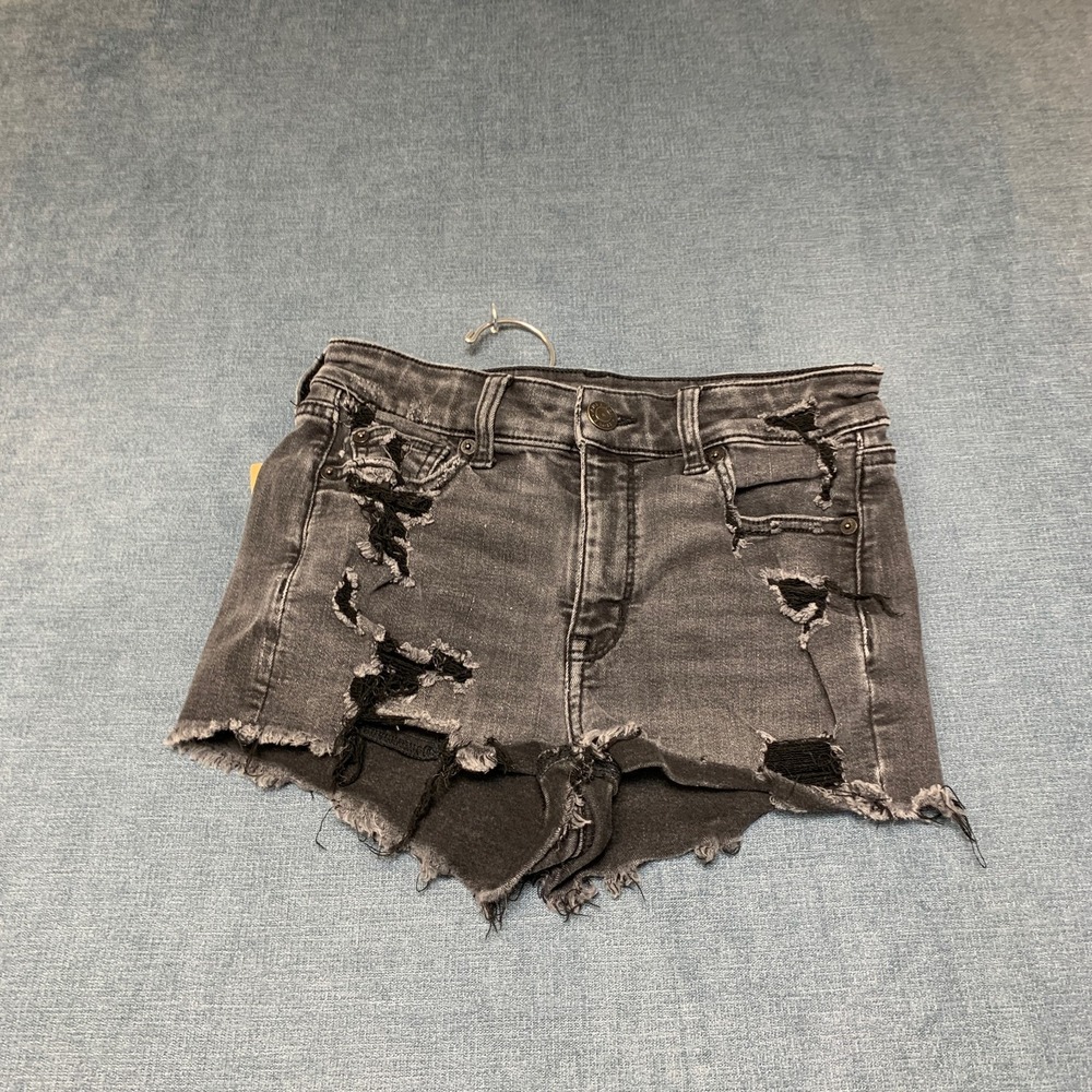 American Eagle Outfitters Cut-Off Shorts Women 4 Black Denim Distressed Stretch